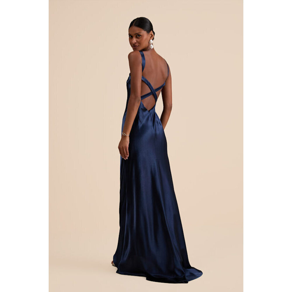 Lulus Perfectly Classy Navy Satin Strappy Maxi Dress Blue - Size XL